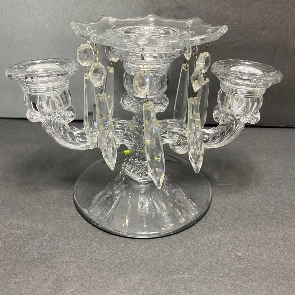 VTG Crystal 2 Arm Candelabra Clear Glass 3 Candle Holder Elegant Christmas Table
